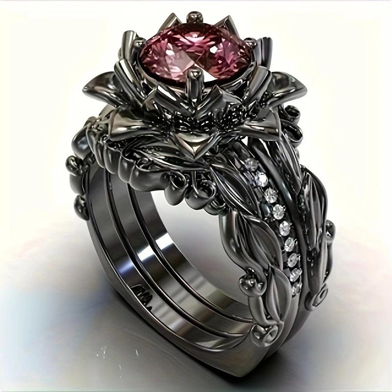 

Комплект из трех колец-стеков Three Heroes Zircon Rose Gun Black - Женское трио Size 10