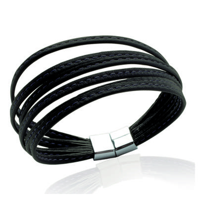 [I8062] - Mixed Steel Bracelet 'Peaceful' Black / Steel - 6 Rows 3 Mm