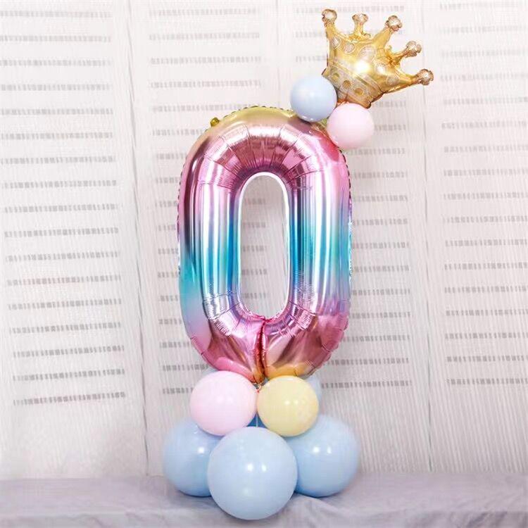 Gradient Color Crown Number Balloon Pillar, 32-40 Inch, First Birthday Party Decoration