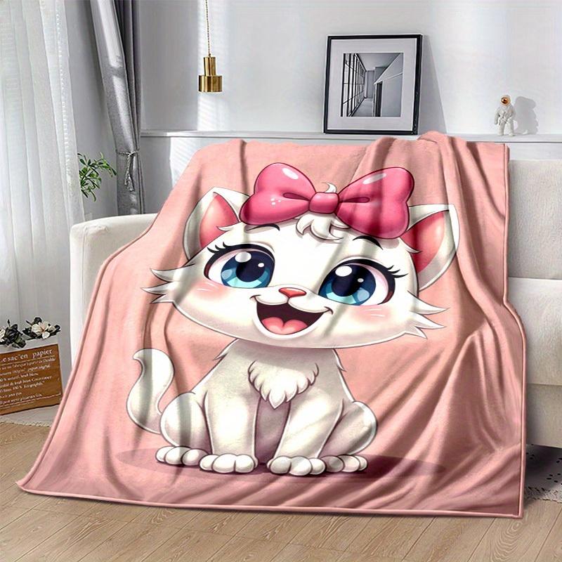 1pc Cute Cartoon Cat with Pink Bow Blanket - Seasonal Home Decor, Throw Blanket for All Seasons, for Decorating Your Own Sofa and Living Roo