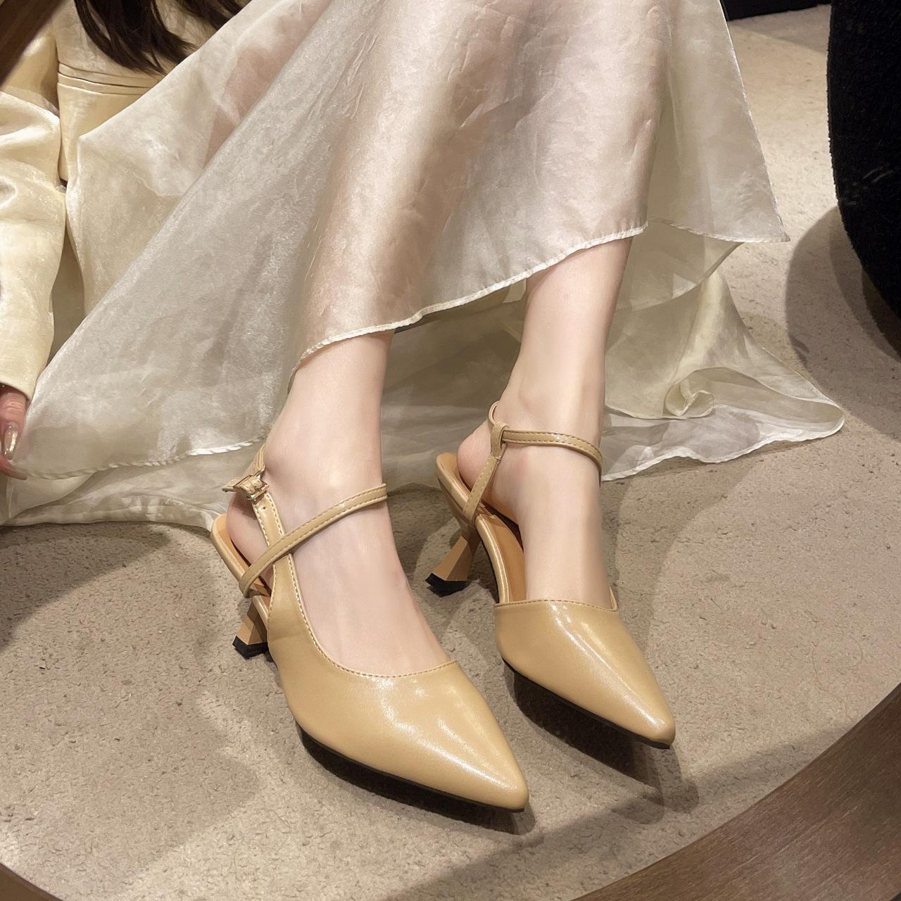 

Женские туфли-лодочки на высоком каблуке, новая летняя модель, тонкий каблук, с сумкой, с открытой пяткой, с неглубоким вырезом, одинарные туфли 40 коричневый