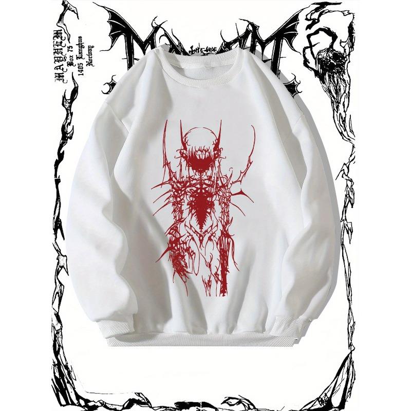 Men's Gothic Tattoo Girl Graphic Sweatshirt - Casual Loose Fit, Polyester, Round Neck, Long Sleeve - Edgy Streetwear for Autumn/Winter