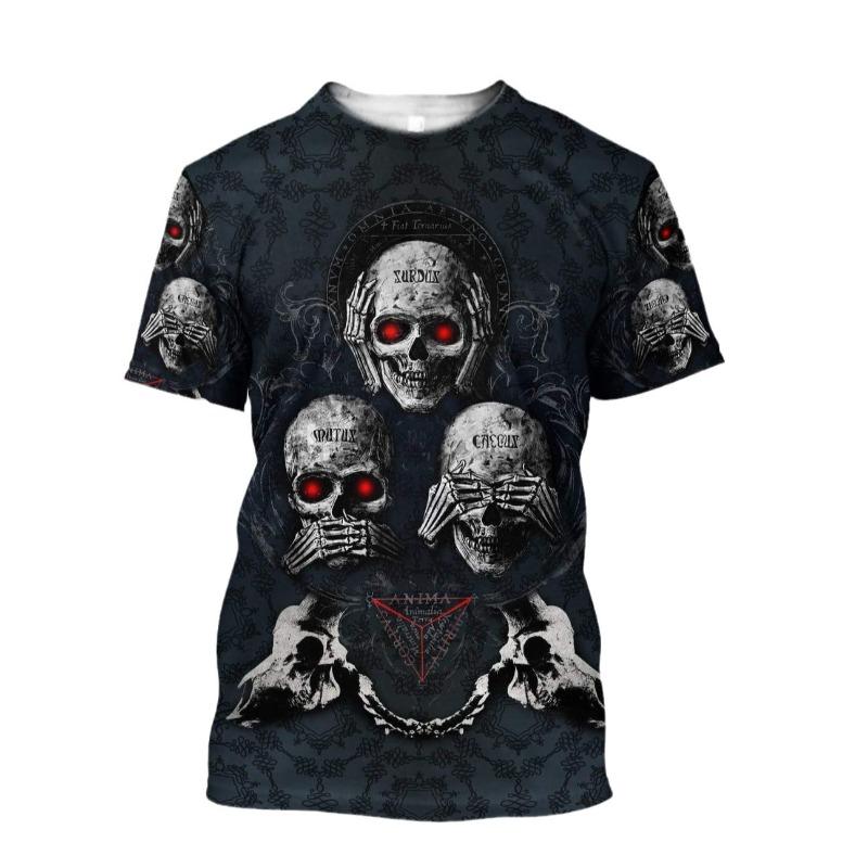 Men's 3D Printed T-Shirt Horror Skull Print Short Sleeve O-Neck Pullover Casual Top