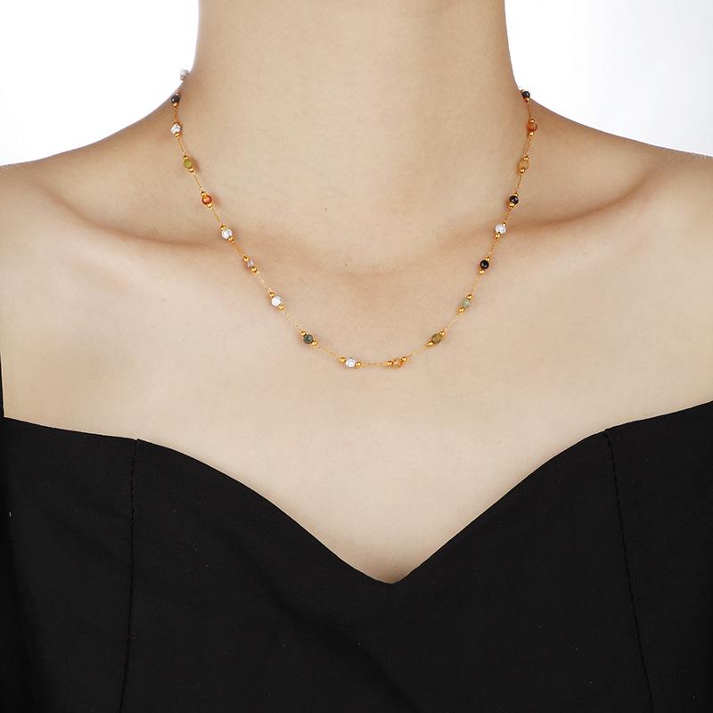 Natural Stone Dopamine Women's Titanium Steel Layered Necklace - Unique Niche Design