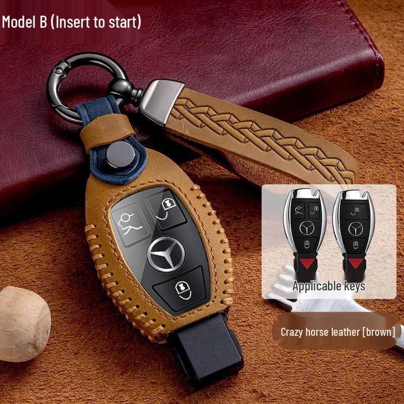 Genuine Leather Key Bag Set for Mercedes-Benz S-Class C200L, New C-Class, E-Class E300L, and GLK300