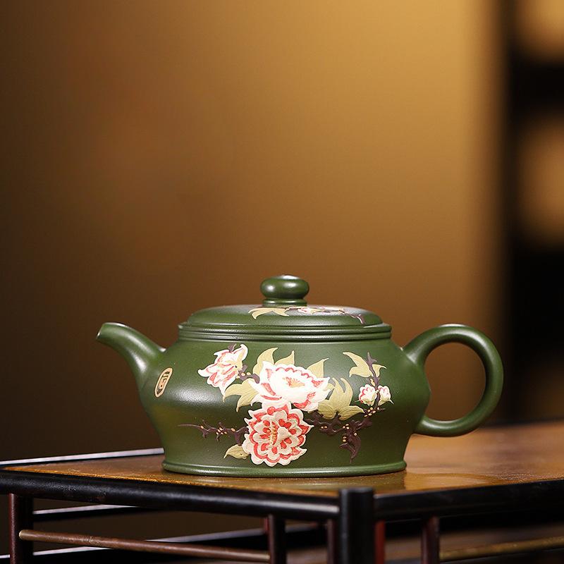 

220 мл антикварные чайники из фиолетовой глины Исин, ручная работа, красивый цветной чайник с рисунком из сырой руды, зеленый глиняный чайник, чайный сервиз Zisha, посуда для питья