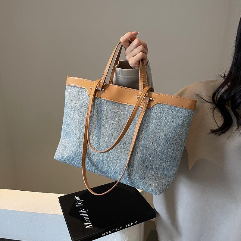 Autumn and Winter Tide Versatile Handbag Large-capacity Tote Bag Contrasting Color Shoulder Large Bag Women's Bag