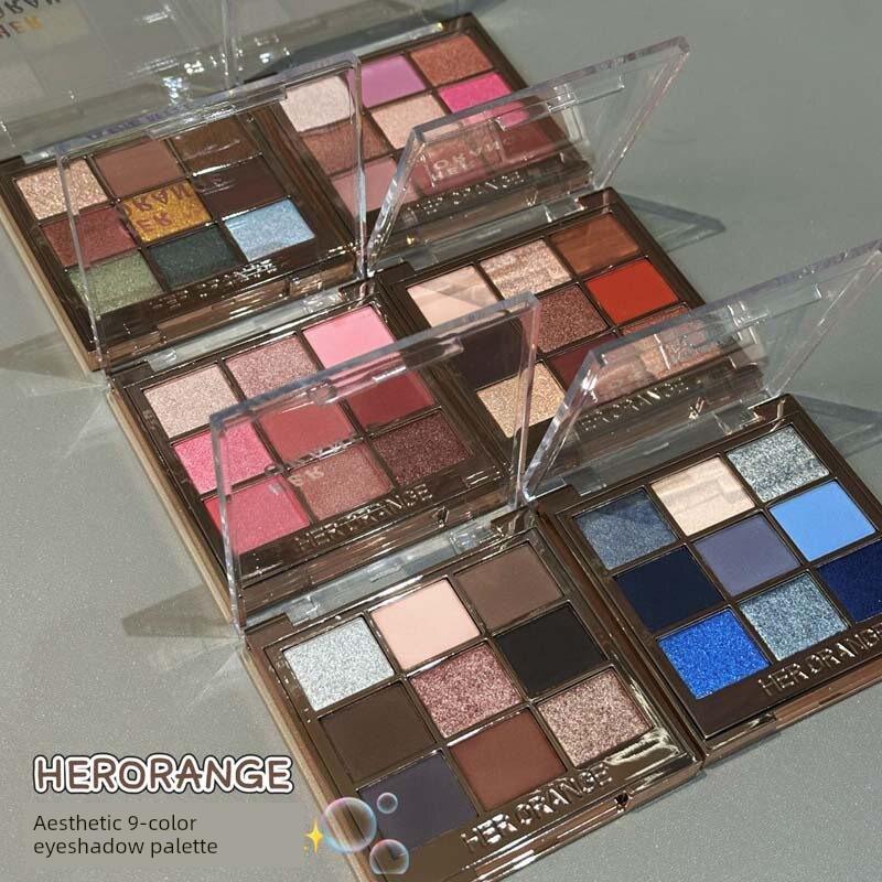 Herorange Green Eyeshadow Palette with Sparkling Multi-Color Pearlescent Colors, Glossy Pink, Everyday Light Makeup, Blue