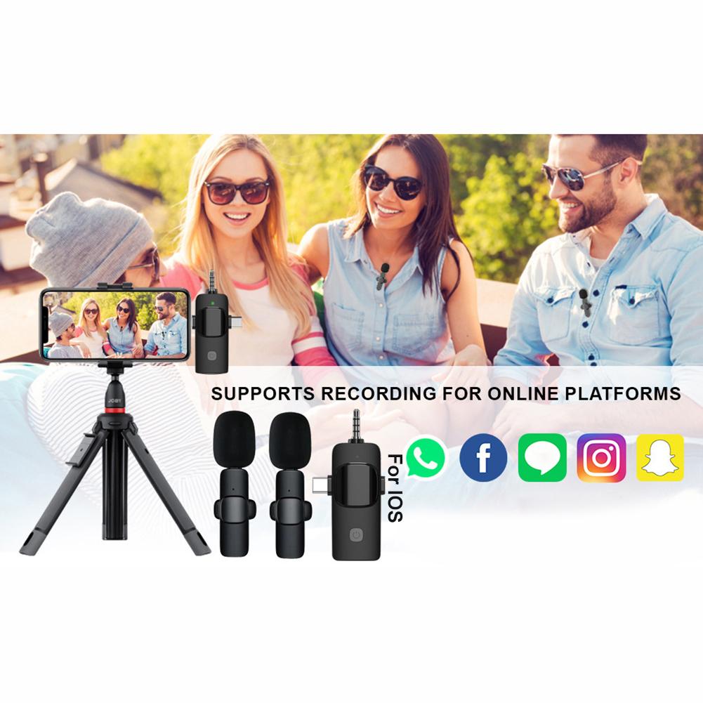 Trådløs Lavalier mikrofon støyreduksjon 3 i 1 lydvideoopptak minimikrofon for Android iPhone Live Broadcast Gaming
