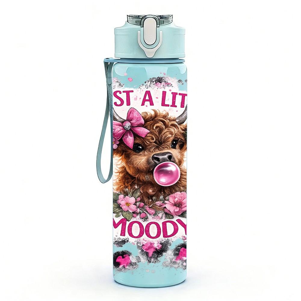 1PC Just A Little Moody Bear Floral Print 750ml Color Plastic Sports Water Bottle Leakproof Flip Straw Lid Suitable for Sports Office Home Use