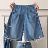 Korean-Style Summer 2026 Ripped Maternity Denim Shorts