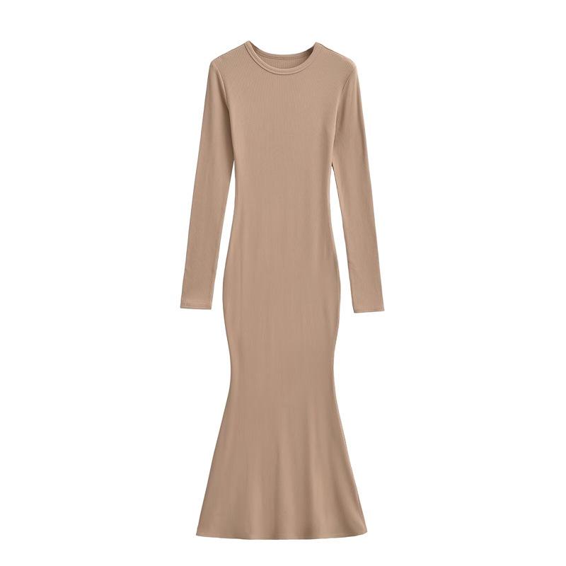 American Style Mermaid Dress: Round Neck Fleece, Long Sleeve, Slim Fit, Sexy Hip-Hugging Design for Women