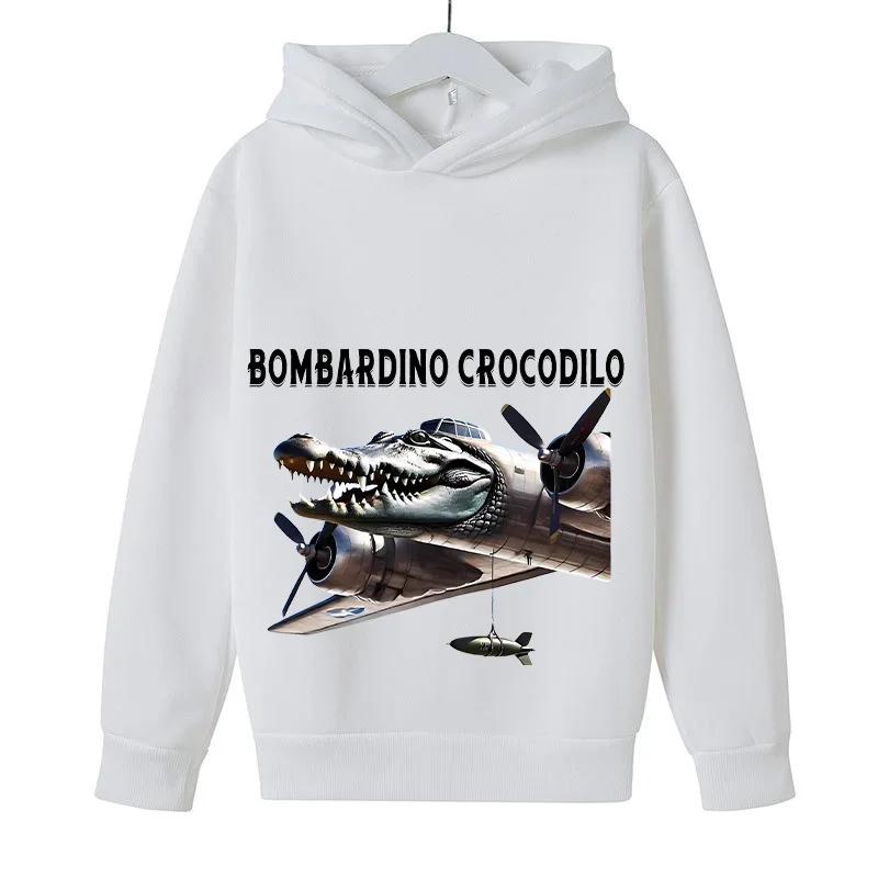 Kids Long Sleeve Hoodie Viral Italian Brainrot Meme Mixed Creature Graphic Pullover Sweatshirt Autumn Winter Casual Sport Daily Wear Tops