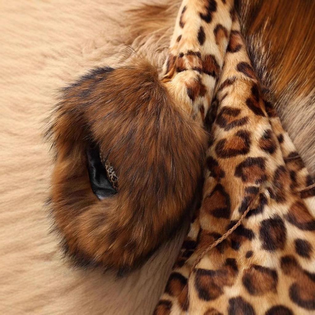 Women's Mid-Length Leopard Print Faux Fur Coat with Raccoon-Style Collar
