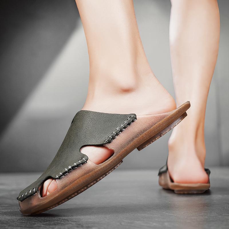 Large Men's Summer Leather Sandals Slippers Soft Sandals Men's Roman Comfortable Outdoor Walking Shoes 38-48