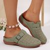 Cross Border Foreign Trade Plus Size Slippers for Women, Summer Baotou Metal Buckle Hollow Women's Shoes Slippers