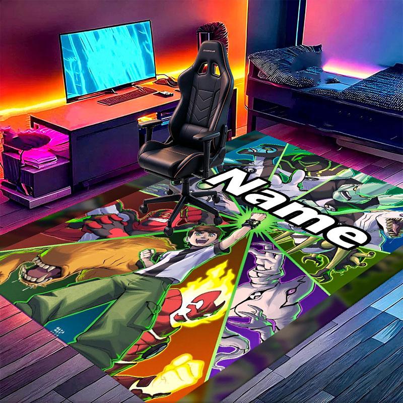 Custom Name Personalized Ben 10 Cartoon Print Carpet, Versatile Home Decor Rug, for Playroom, Apartment, Balcony, Entryway, Hallway Gift