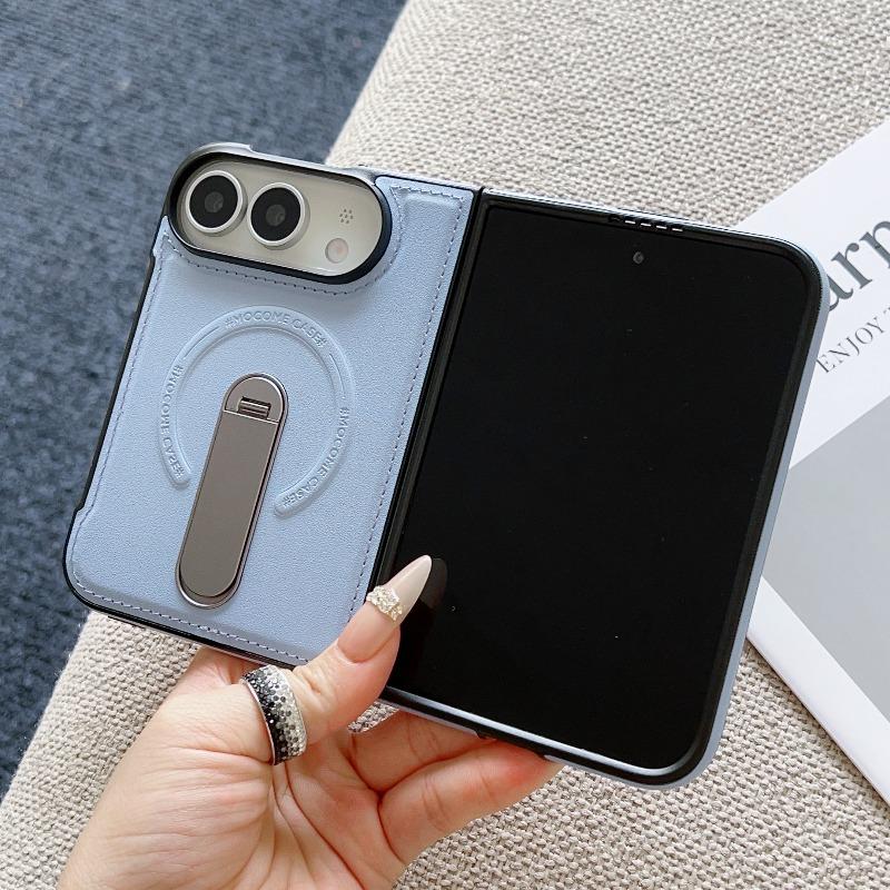 For IPhone DUO Phone Case Business Leather Kickstand Shockproof Anti Scratch Wireless Charger Magnetic Protective Cover