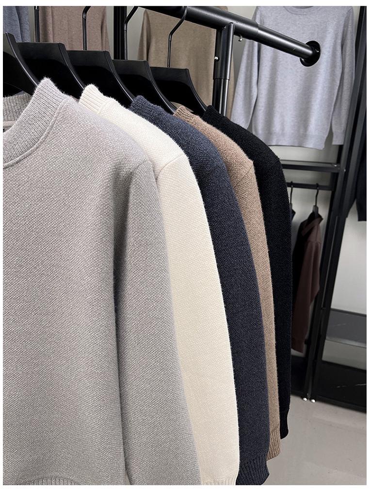 Woodpecker Men's Plus Velvet Thick Knit Sweater - Autumn/Winter Round Neck Long Sleeve Sable Velvet Warm Base Layer.