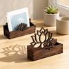Wooden Lotus Business Card Holder, Vintage Hollowed Name Card Case for Desk, Rustic Office Organizer