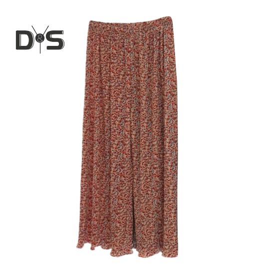 Dámské kalhoty Elastické kalhoty s vysokým pasem a širokými nohavicemi s květinovým potiskem s řaseným nařaseným dlouhým kalhotám do domácího salonku