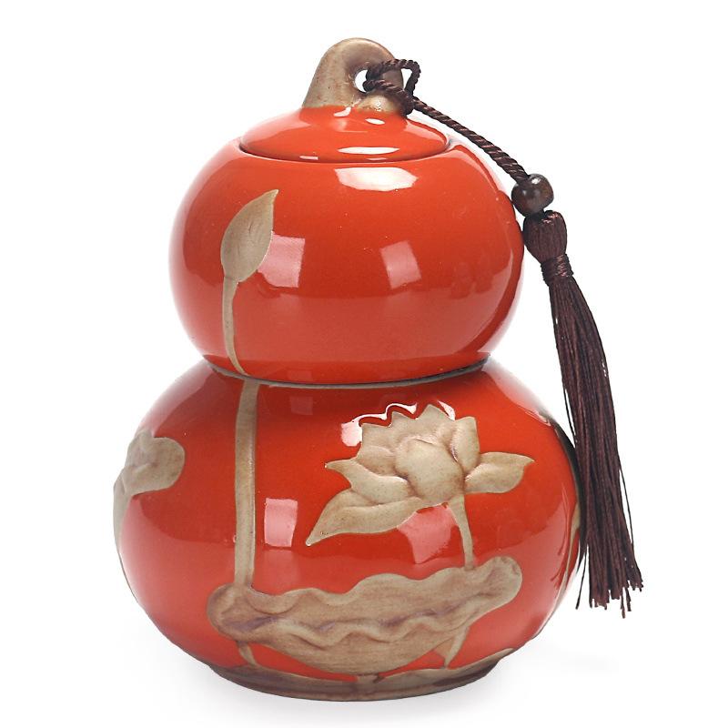 Lotus Gourd Ceramic Pots Double-sealed Tea Cans Candies Coffee Beans Storage Boxes Kitchen Food Containers Crafts Art Decoration