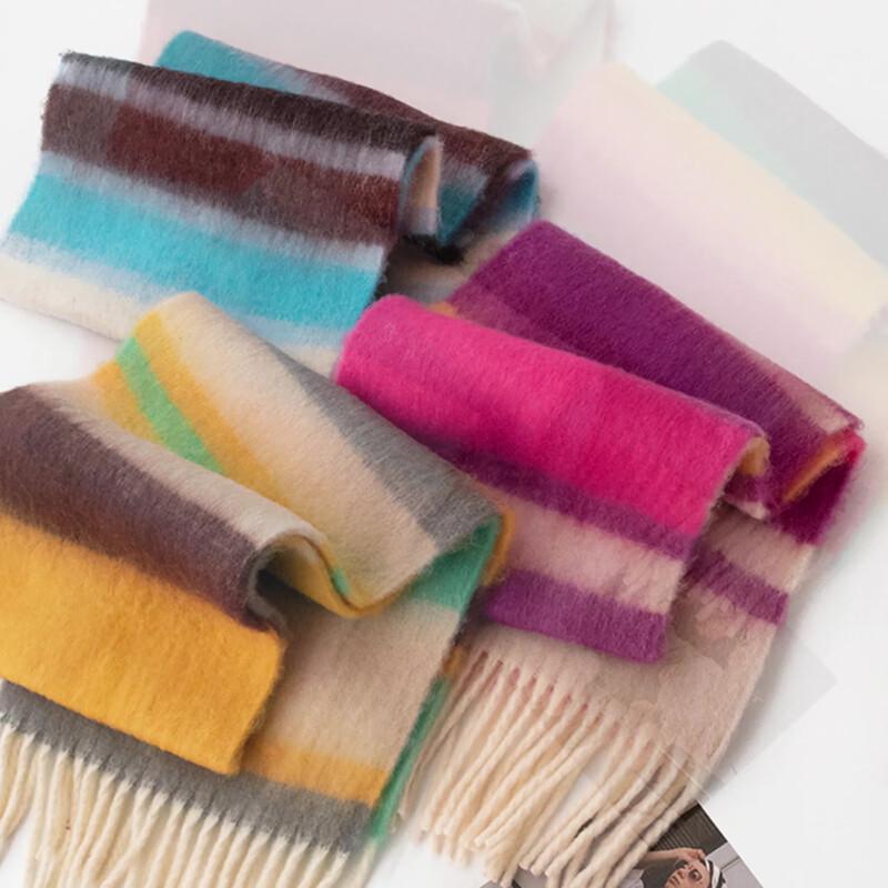Dopamine Rainbow Plaid Imitation Cashmere Scarf Shawl