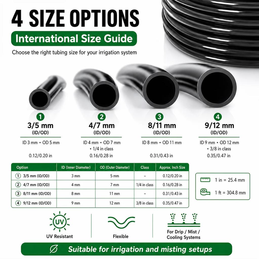 Black PE Drip Irrigation Pipe 10/20/30/50M Garden Watering Hose Micro Tube 3/5 4/7 8/11 9/12mm 1/4'' 3/8'' Sprinkler System