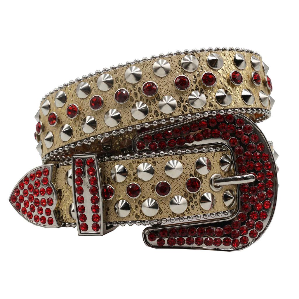 High-End Unisex Rhinestone Leather Belt - European American Hip Hop Punk Style, Trendy Versatile Outdoor Waistband
