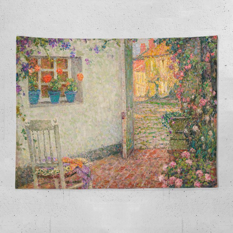 Vintage Garden Floral Landscape Tapestry, Cottagecore Aesthetic Wall Hanging, Bedroom Living Room Dorm Decor