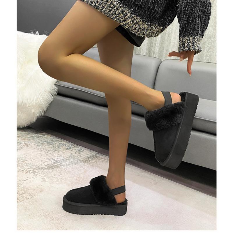 New Thick-soled Snow Boots, Women's Closed-toe Half-drag Cotton Shoes, Large Size for Lazy People