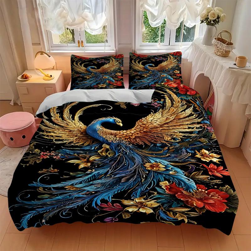 3pcs Phoenix Feather Bedding Set. Soft and Comfortable with No Core Included (1x Duvet Cover + 2x Pillow Covers) yy251009257