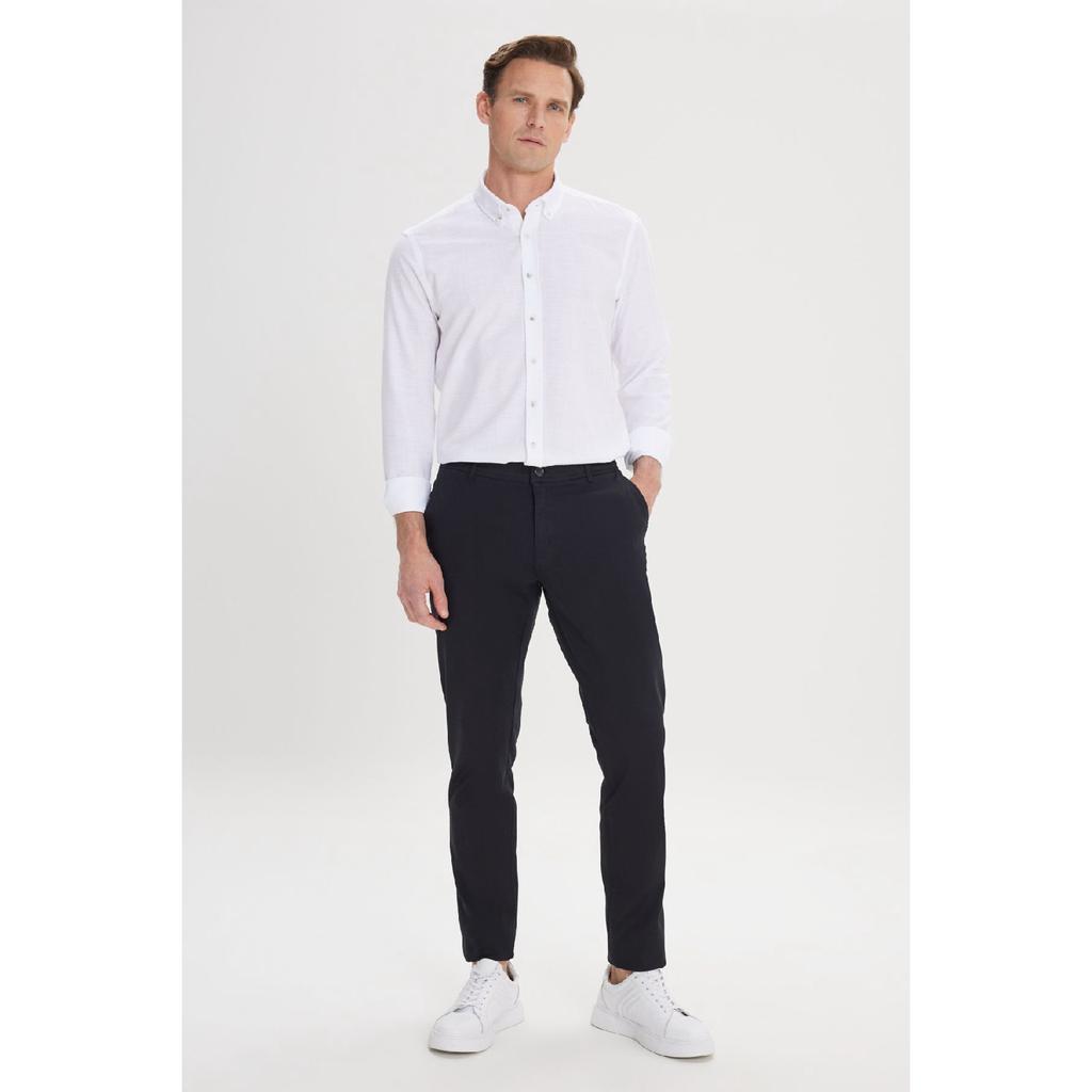 Calças Chino Slim Fit Masculinas de Lona Preta Slim Fit com Bolso Lateral