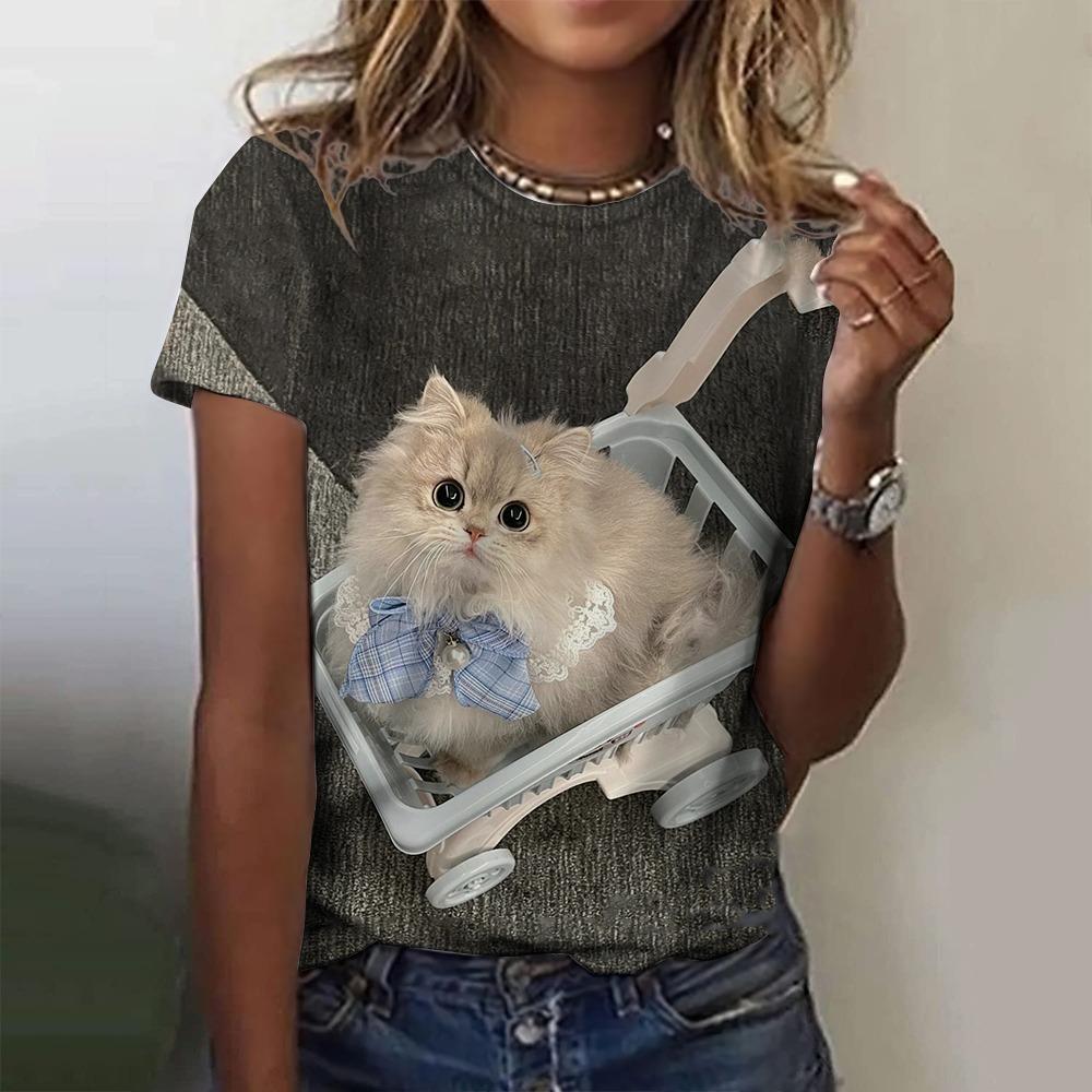 Heißer verkauf frauen T-shirts 3D gedruckt haustier katze sommer mode kurzarm top rundhals straße kleidung Harajuku casual top