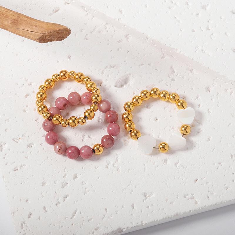 3pcs Womens Stainless Steel Natural Stone Freshwater Pearl Ring Set Handmade Elastic Simple Versatile Jewelry Christmas gifts