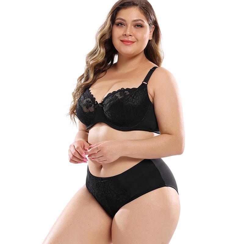 Plus Size Dessous-Set mit Bügel aus floraler Spitze, transparenter BH-Anzug, sexy EF-Cup, dünner Bralette, unsichtbarer BH