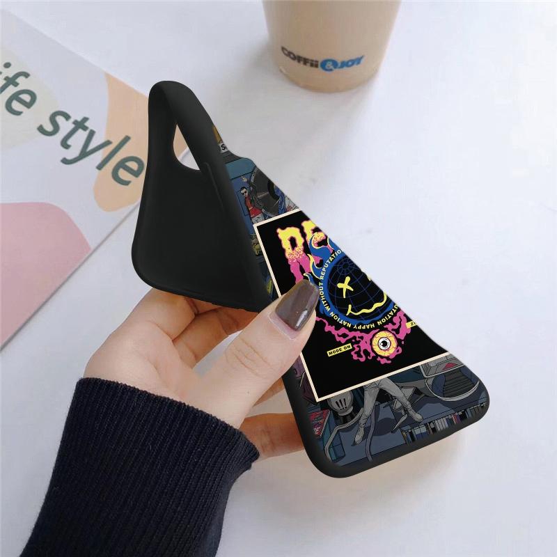 Graffiti Emoticons Patterned Soft Silicone Black Case For Xiaomi Redmi Note 13 Pro 13C Samsung A55 A35 S24 iPhone Camera Protective Shockproof Cover