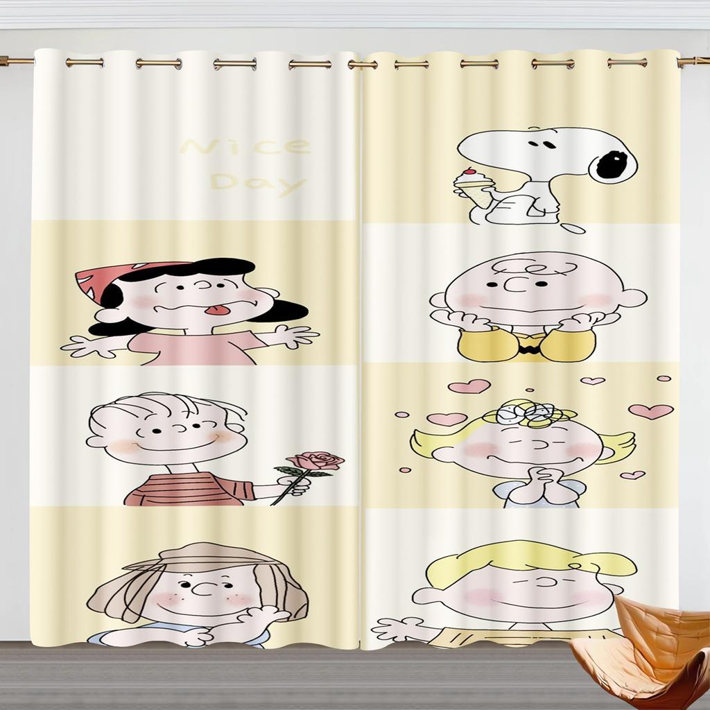 Cartoon Snoopy Curtain Children Polyester Happy Puppy Decoration Suitable Bedroom Kids Room Gifts Darkening Ideal For