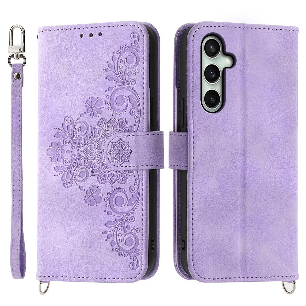 For Samsung Galaxy S25 FE Case Flower Pattern PU Leather Wallet Phone Cover with Strap