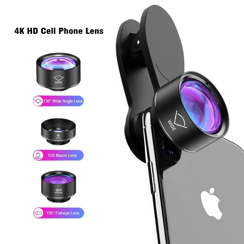 Cell Phone 130 Wide Angle Lens, 15x Macro Lens, 195 Fisheye Lens 3in1 Cell Phone Camera Lens Bundle1