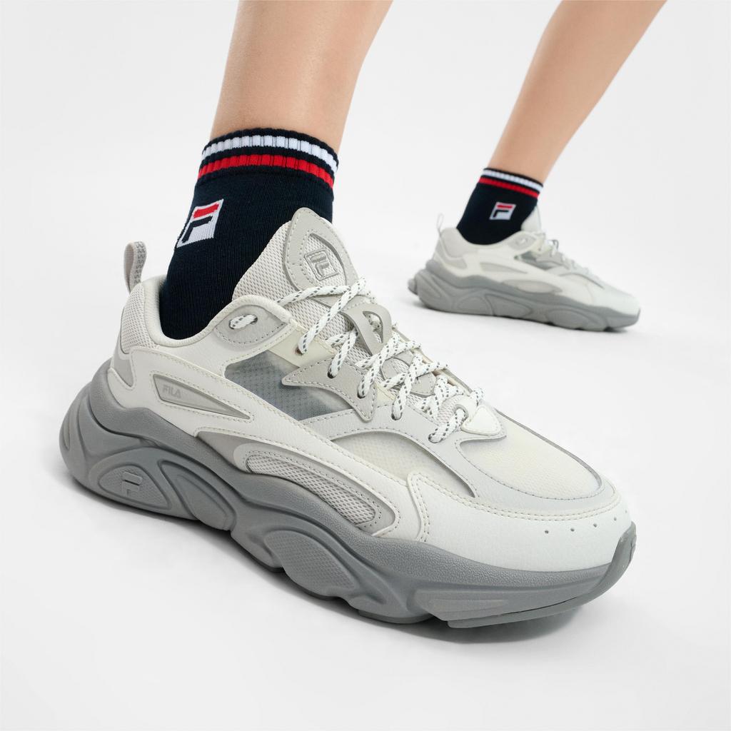Fila Mars 1 Fabric Synthetic Leather TPU Thick Sole Versatile Low Top Casual Shoes Women Sneaker White Gray F12W422107FWB