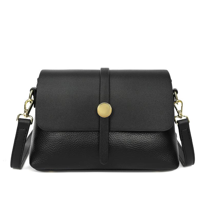 Real cowhide bag women s autumn new trendy fashion shoulder messenger bag first layer cowhide small square bag one piece hair чёрный