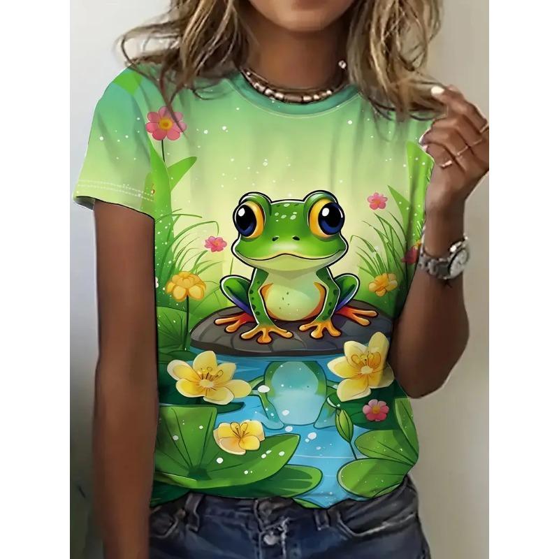 Letní dámské tričko s kulatým výstřihem a 3D potiskem zvířat, módní ležérní s krátkým rukávem