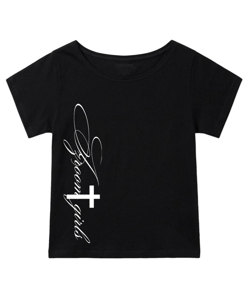 Ijeulum Girls Boat Neck Short Sleeve T-Shirt (Black)