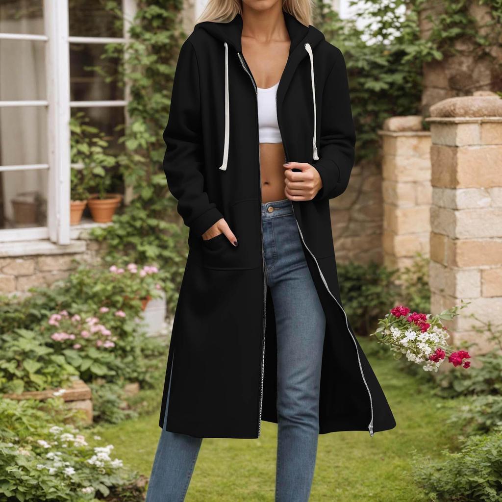 Long Zip Up Hoodie Women Lined Hoodies Zippered Hooded Sweatshirts Jackets With Hood