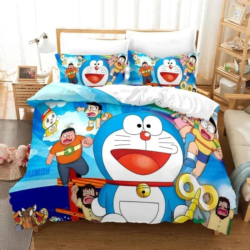 Cartoon Anime Duvet Cover Set D-Doraemons Bedding Set Baby Kids Boy Girl Student Bedroom Gift Single/Double/Queen Large Size