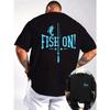 European Sizes Men'S Graphic T-Shirts Featuring a Fishing Design - White with Red "FISH ON!"