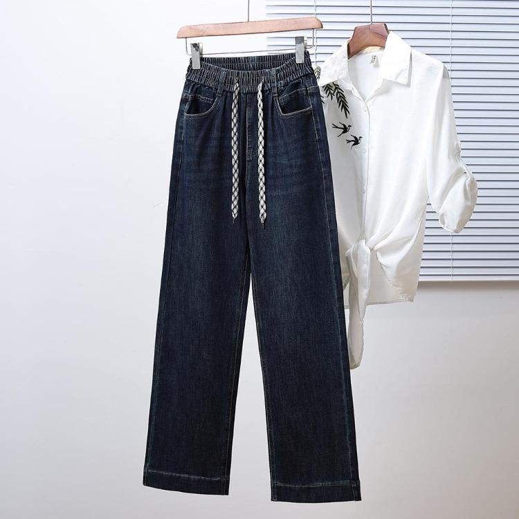 

Oversize Elastic Denim Jeans for Women Plus Size 5XL Basic Blue Fashion Pants Autumn New L синий