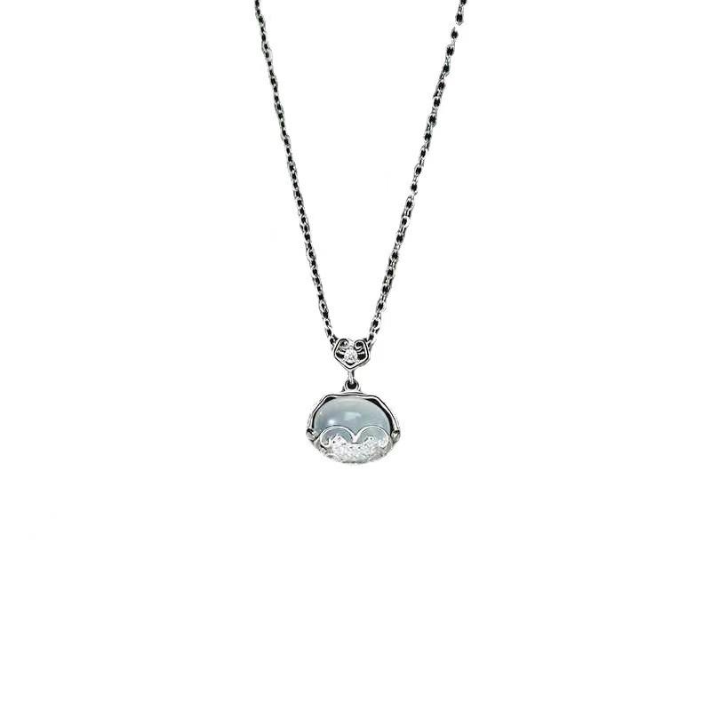 White Jade Cedony Ruyi Peace Lock Necklace Female Chinese Style Light Extraordinary Thoughts Aoka Cloud Long Life Lock Collarbone Chain