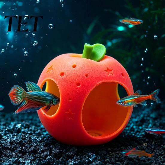 Aquatic Landscaping for Small Tanks Fruit Aquarium Hide Cave, Apple Pitaya Fish Tank Hideout, 3D Safe Shelter Water Pets Printed Decorative Betta And